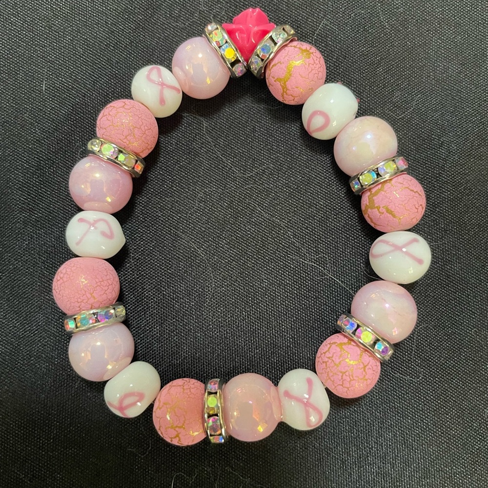 Pink Beaded Bracelet with Rhinestone Accents